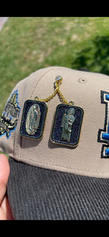 San Judas & Vigin Mary Portrait Chain Pin